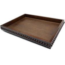 Wood Decorative Tray, Distressed Outdoor Serving Tray with Wooden Bead for Ot...