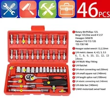 46PCS 1/4" Ratchet Wrench Combination Socket Tool Set Kit Auto Car Repair Tool&