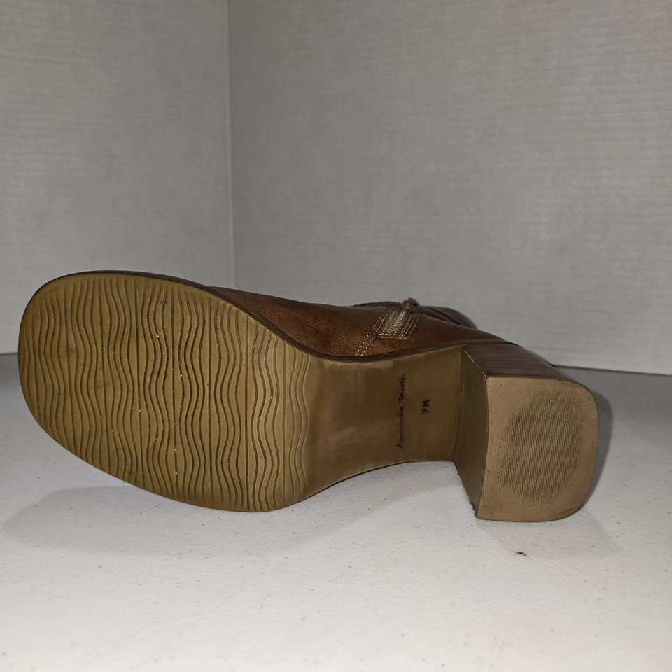 Botas de cuero marrón media pantorrilla punta cuadrada para mujer talla 7 M años 90 suaves Amanda Smith Foto 4 de 4