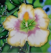 Tropical flower hand painted ceramic art tile coaster 4 x 4 inches with back