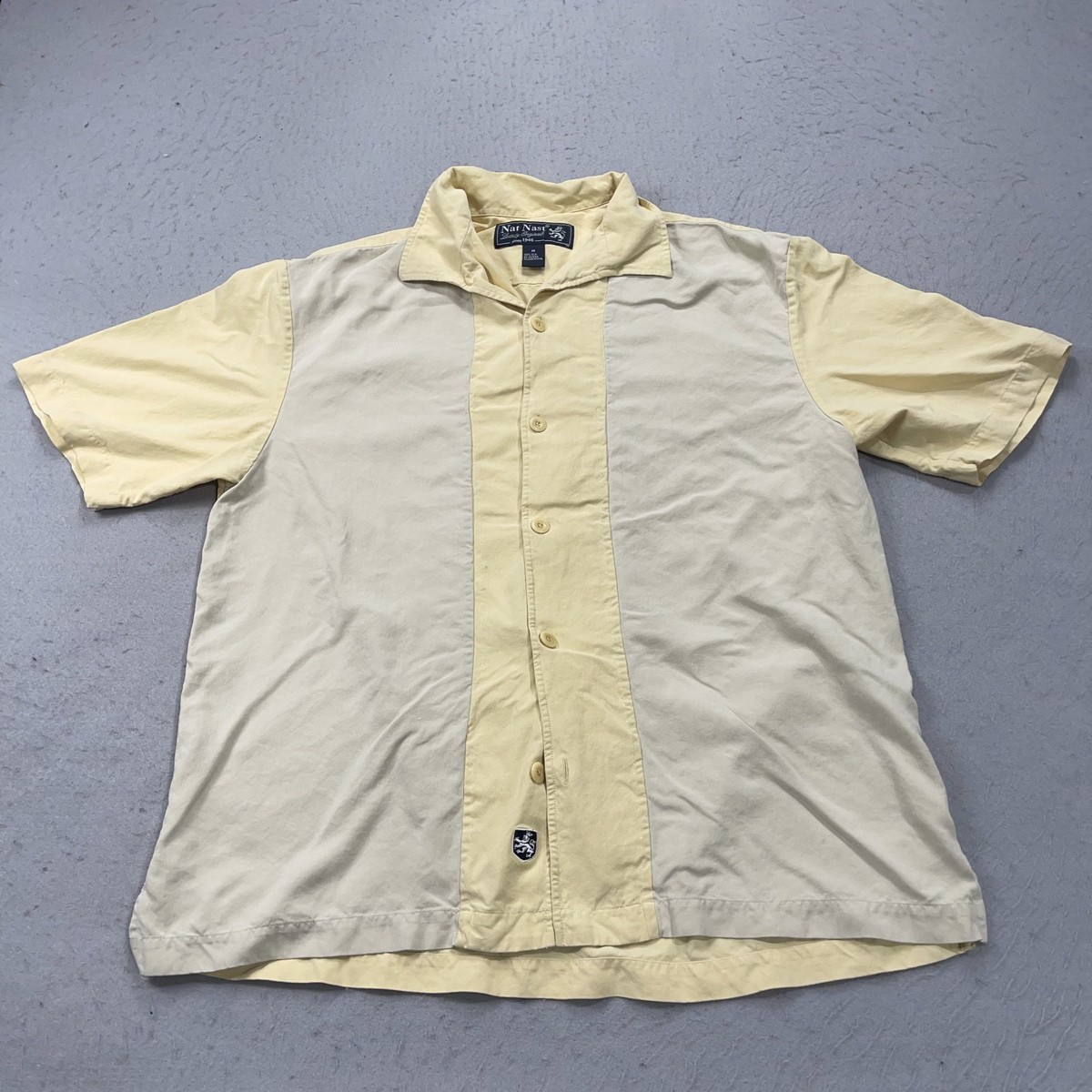 Nat Nast Shirt Mens Medium Yellow Bowling Soprano Camp Silk