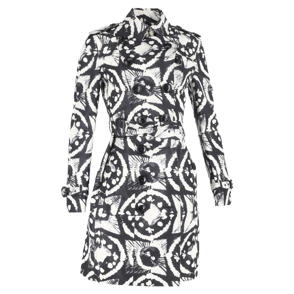 Burberry Tie-Dye Double-Breasted Trench Coat In And White Silk Women Bl UK Size