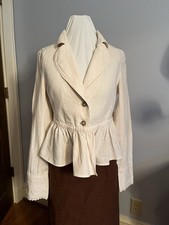 Free People Linen Cotton Peplum Ruffle Crop Jacket Women s Small Ivory