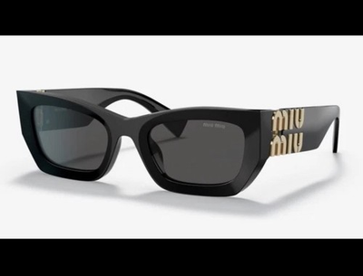 #ad MIU MIU MU09WS 09WS 53mm Black Gold Logo Runway Rectangular Cat Eye Sunglasses $162.89