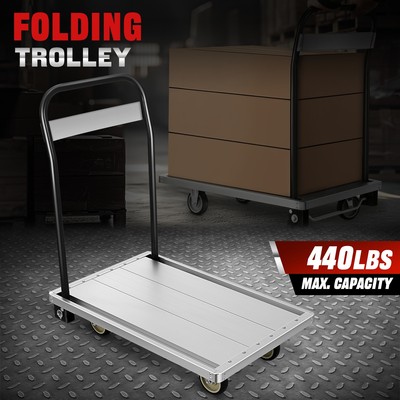 Heavy Duty 440lbs Trolley Hand Truck Push Dolly Cart w/Extra Large Caster Wheels
