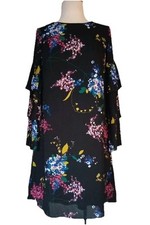 Worthington Women's SZ 4 Floral, Pleated Ruffle,Tiered Long Sleeve A-Line Dress