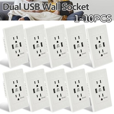 1-10PCS Dual USB Wall Outlet Charger Port Socket With 15A Electrical Receptacles