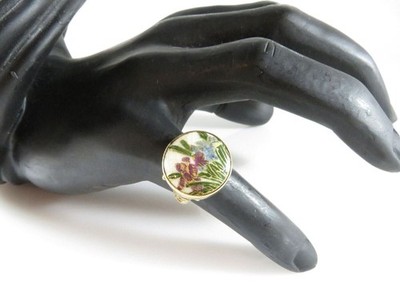 Japanese Satsuma Iris Flower Ring Gilt Sterling Silver Size 6.5 Satsuma ware