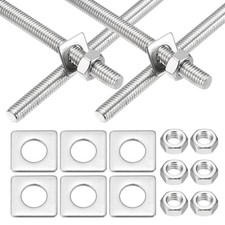 4Set M6x100mm Fully Threaded Rod 201 Stainless Steel Rod with Nut Square Washer