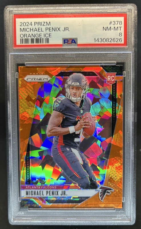 2024 Panini Prizm Michael Penix Jr. RC Orange Ice Rookie #378 Falcons PSA 8
