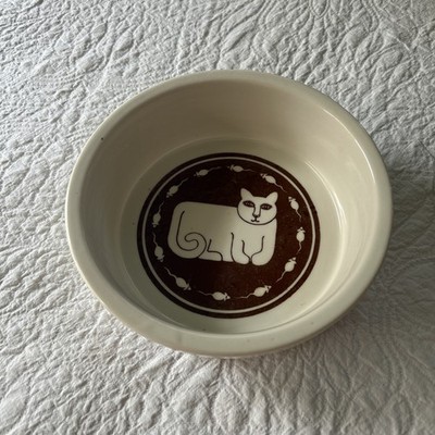 Vintage Ceramic Cat Food Bowl  Chat  Taylor & Ng 1979 Cat&Mouse Beige/Brown EUC