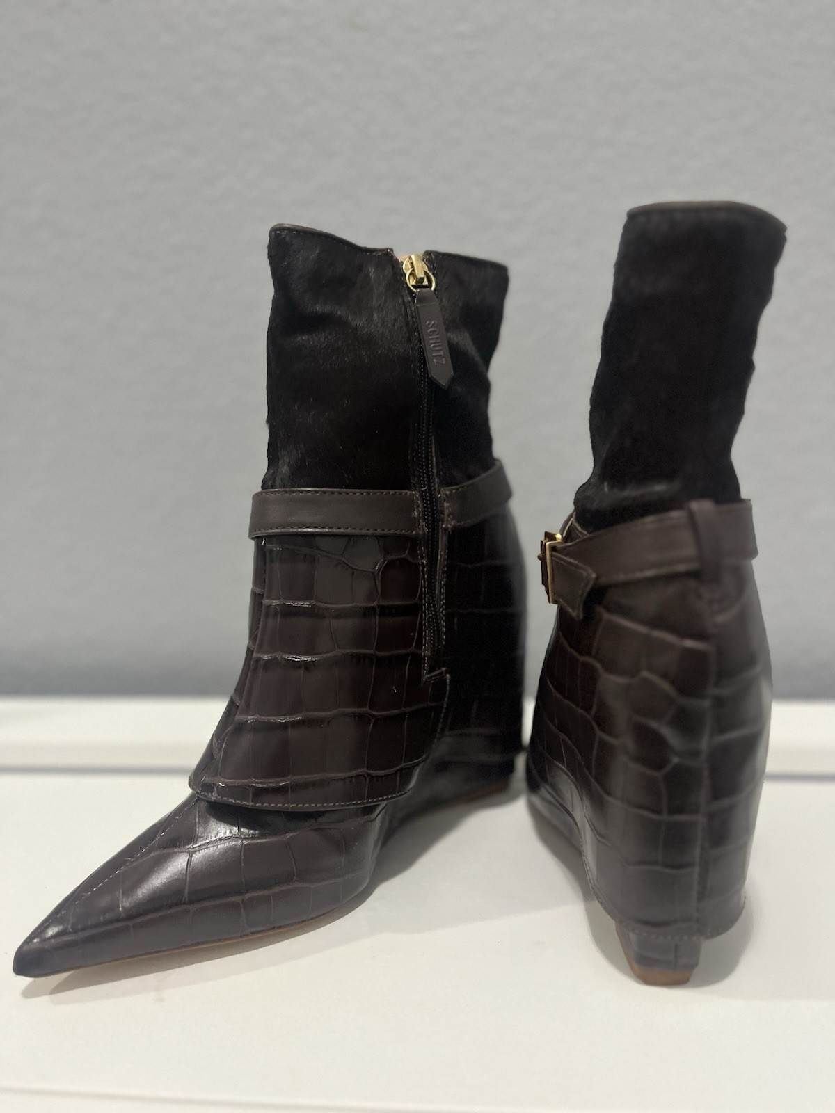 Schutz Jorian Crocodile-Embossed Leather Bootie