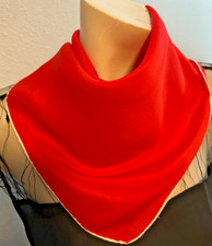 Anne Klein - Vintage 20 x 21 In. Red Solid Color, White Trim Silk Scarf -VS-115