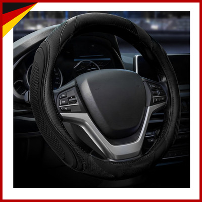 Lenkradbezug Leder 37-38cm Sport Anti-Rutsch Atmungsaktiv Schwarz Auto Zubehör