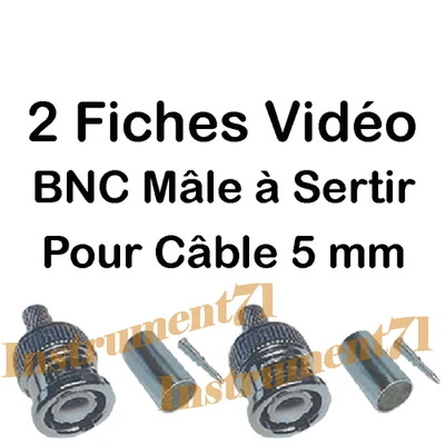 2 Fiches BNC Mâle à Sertir pour Cable Vidéo Diamétre 5 mm - Photo 1/2