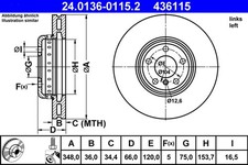 1x ATE Bremsscheibe 24.0136-0115.2 für BMW F11 F10 F07 F01 F04 F03 F12 F02 F06