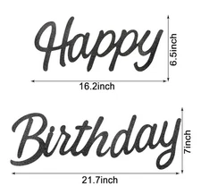 Happy Birthday Black Glitter Adhesive Backdrop Sign- 2 Pieces Can Hang Separate