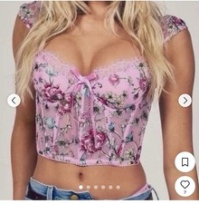 Victoria s Secret Dream Angels Corset Bra Top Small Embroidered Floral Pink NWT