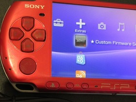 Crimson Red PSP 3000 NEW LCD Chrg/data HQ battery, 64gb SANDISK w/ARK-4