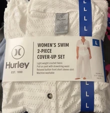 Hurley Women's Swim 2-Piece Cover-Up Set Size L  White Lightweight Crochet
