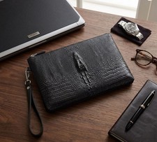 Black Crocodile Embossed Leather Clutch | Men...