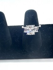 925 Sterling Silver Princess Cut Three-Stone Ring Engagement Cubic Zirconia Sz 6