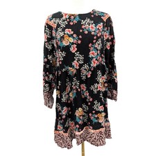 Uncle Frank Black Floral Mixed Print Boho Cottagecore Dress Long Sleeve M/L USA