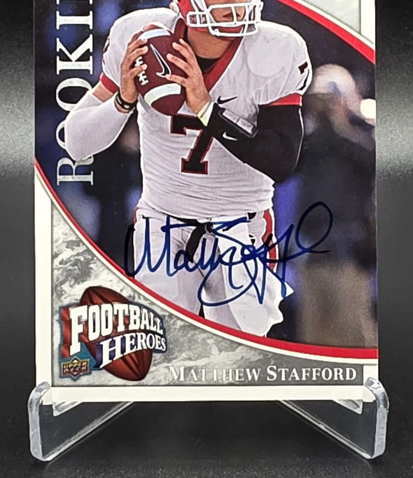 2009 UD Football Heroes Matthew Stafford RC Rookie On Card Auto 50/50 Lions Rams - Image 2 of 4