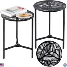 Set of 2 - 13" Black Metal Outdoor Side Tables - Weather-Resistant Accent Tables