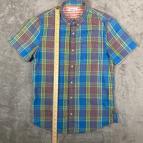The Rail Shirt Mens Medium Blue Multi Plaid and Striped Short Sleeve Button Up - Picture 7 of 12
