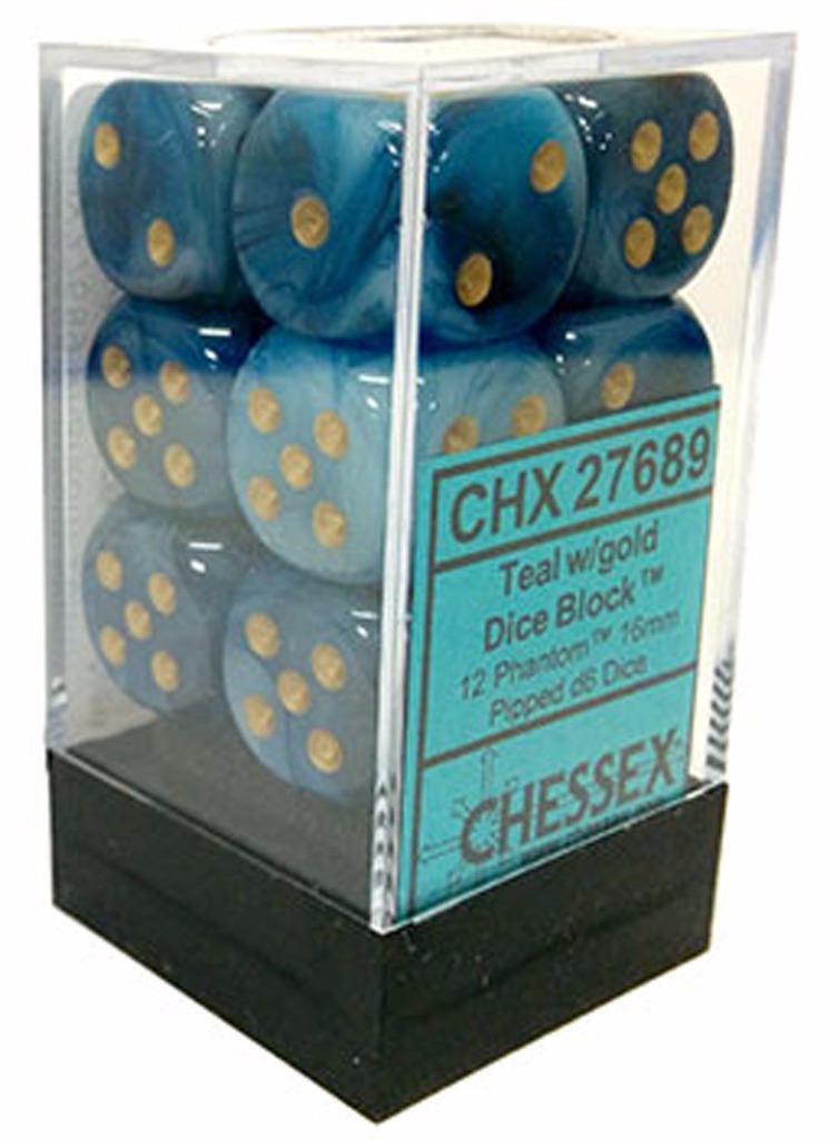 特撮 D.I.C.E. Chessex Dice d6 Set 16mm Phantom Teal w/ Gold Pips 6 Sided Die 12