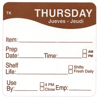 Daymark Thursday Labels ToughMark Brown/White Day of The Week - 2'' Square 500