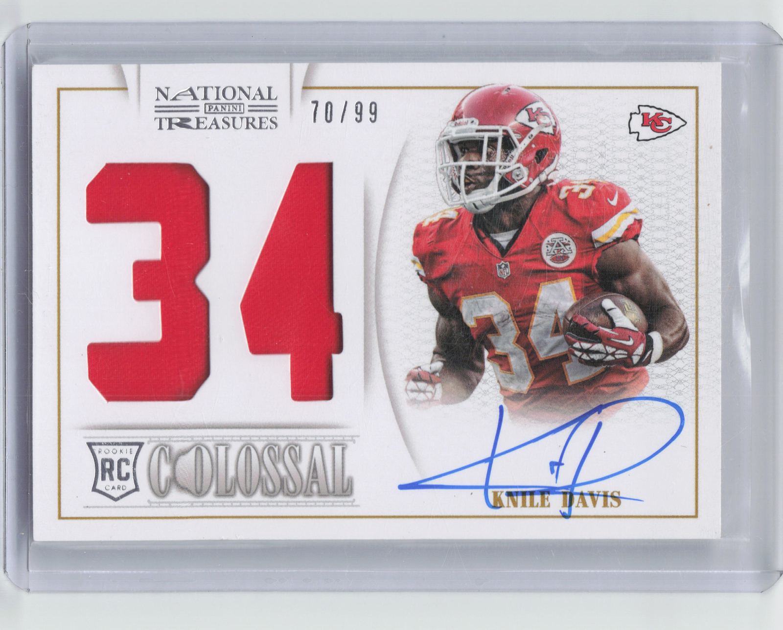Knile Davis Panini National Treasures Rookie Colossal Jersey Number Signature #19 Base