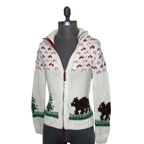 Womens Hand Knit Zip Cardigan Sweater 