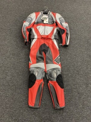 Richa Herren 2-teilige Motorrad Lederkombi - Rot/Schwarz/Grau - UK 40 / EU 50
