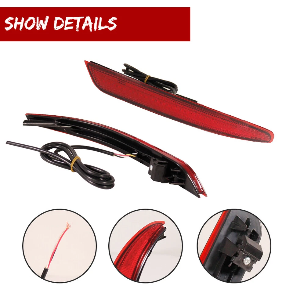 2x Red Rear Bumper Reflector LED Tail Brake Signal Light For 16-20 INFINITI QX60 - Image 4 of 4