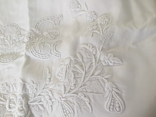 France (1) Standard Sham French Embroidery 100% Linen Handmade Rare Unique DC - Picture 9 of 11
