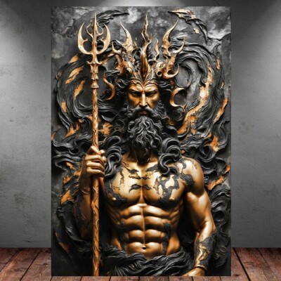 LEINWAND BILD ER XXL POPART ABSTRAKT POSEIDON NEPTUN SCHWARZ GOLD WAND POSTER