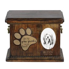 Bearded Collie - Urn for dog  s ashes with ceramic plate and description USA