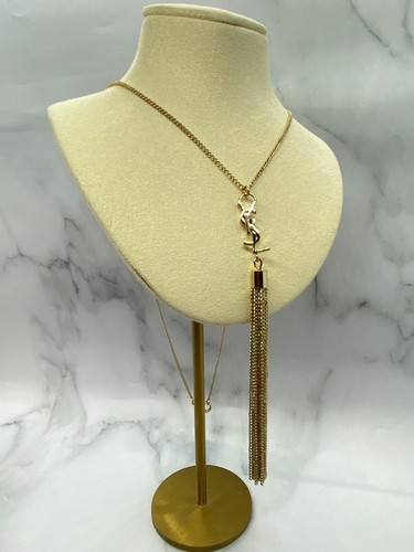 Auth YSL YVES SAINT LAURENT Gold Tone Tassel Necklace - Pre owned / LO5229 - Picture 4 of 5