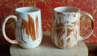 VTG Drip Glaze Art Pottery Cups Set of 2 Brown Red 12 Oz Off White Coffee Mugs — photo 1
