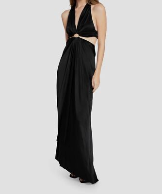 nicole miller black halter dress Nicole Miller Sleeveless Halter Maxi Dress Black w/Fuchsia Accent Size P