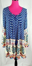 NWOT Velzera Dress Size S Womens Blue Floral Pintuck Pleats Long Flounce Sleeves