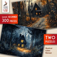 2 x JIGSAW PUZZLES 300pc  Mystical Cabin Retreat - eerie forests FG2044