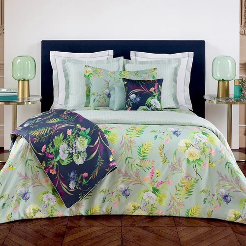 NWT Queen Duvet Cover Yves Delorme Bouquets Floral Multi Cotton Sateen
