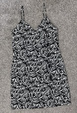 BNWT TOPSHOP BLACK WHITE PALM WRAP BUTTON FRONT LINEN MINI DRESS SIZE 8 RRP £35