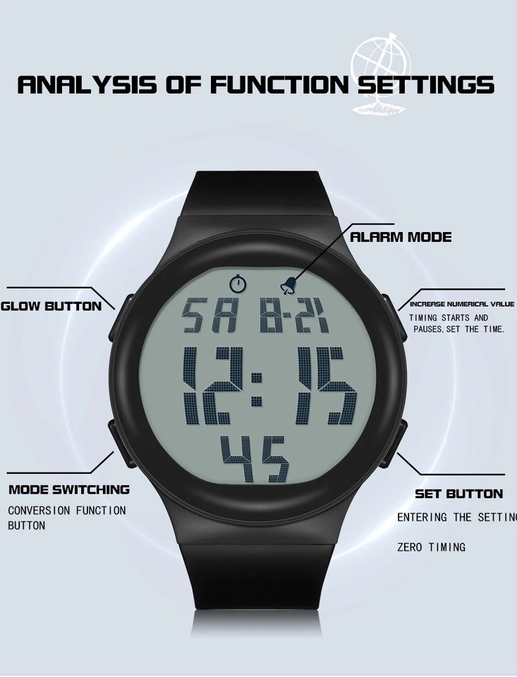 Men Watch Digital Waterproof Sport Men's Big Numbers Outdoor Electronic