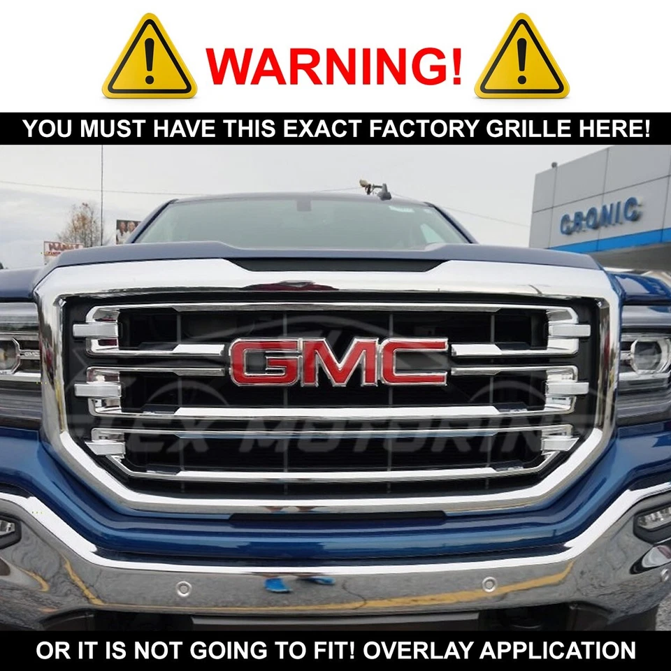 Gloss Black Grille Grill 3PC Overlay Mesh For 2016-2018 GMC Sierra 1500 SLT — 第 2/4 张图片