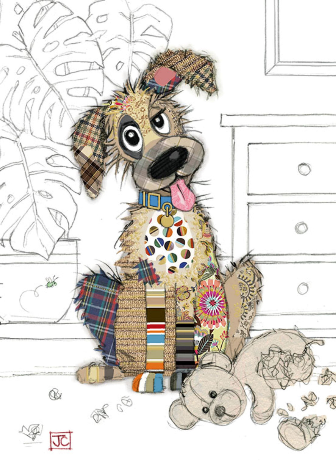 Dog Murphy Mutt Kooks Gold Foil Embossed Blank Card Bug Art Birthday Celebration
