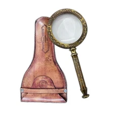 2.5" lens Dia-Henry London Leather Case Brass Marine Handheld Magnifying Glass